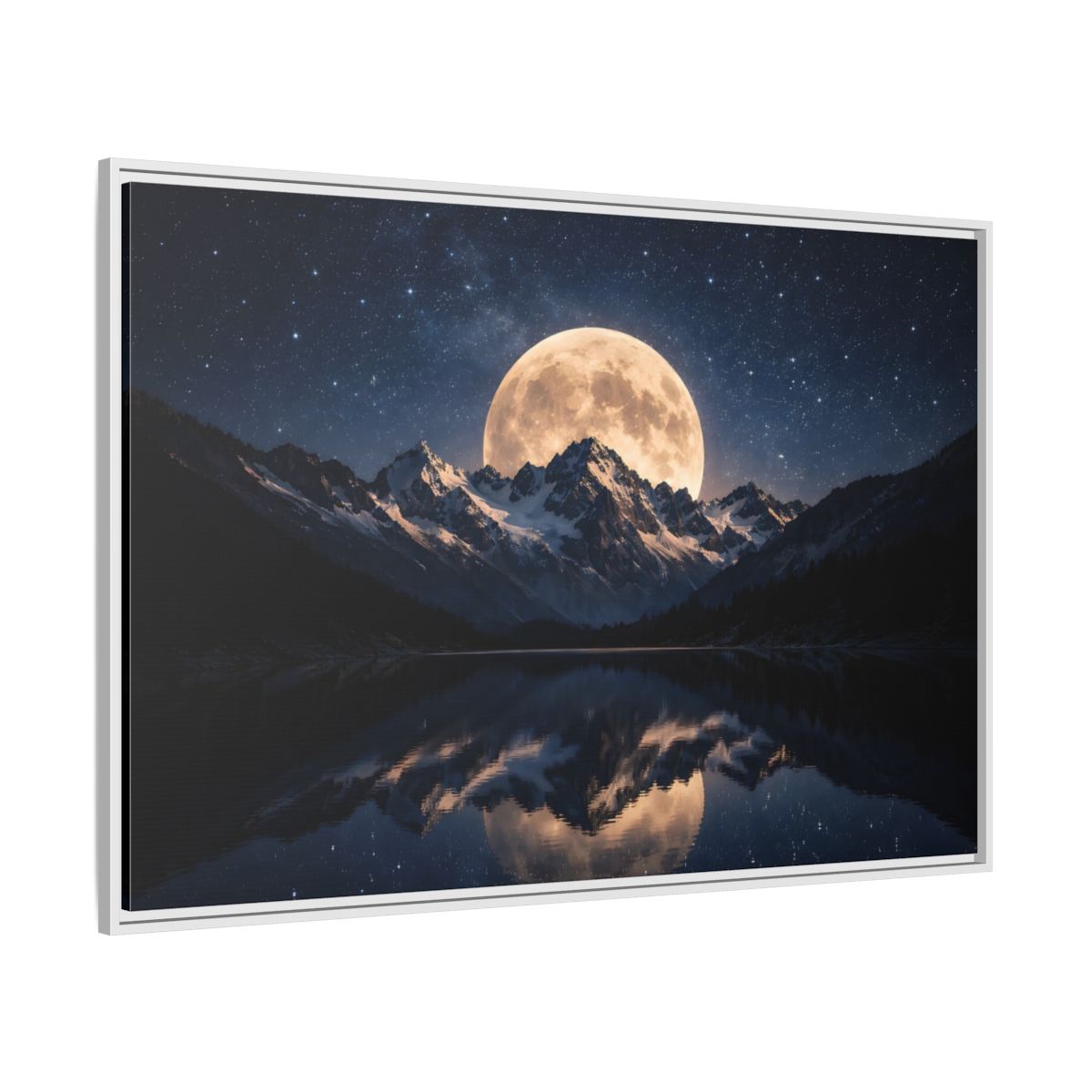 Side Mockup 7. Nature Full Moon Blue And Gold shown as stretched canvas wall art