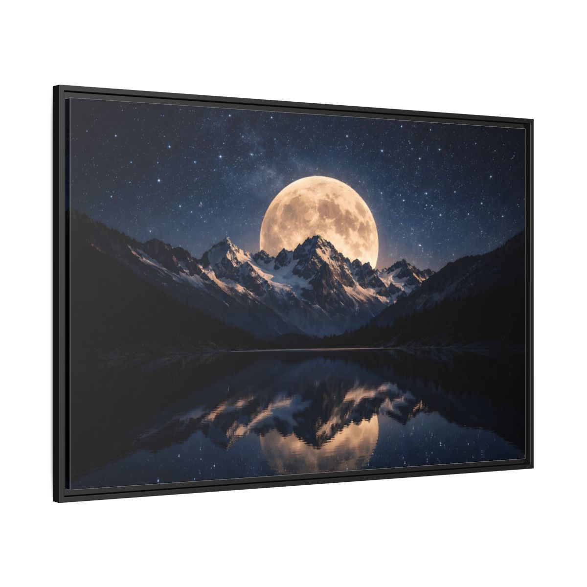Side Mockup 12. Nature Full Moon Blue And Gold shown as stretched canvas wall art