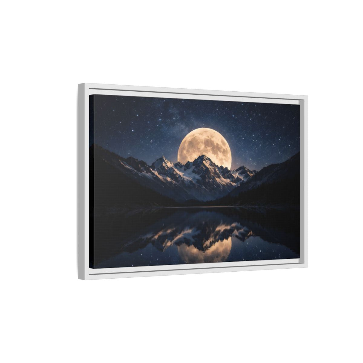 Side Mockup 1. Nature Full Moon Blue And Gold shown as stretched canvas wall art
