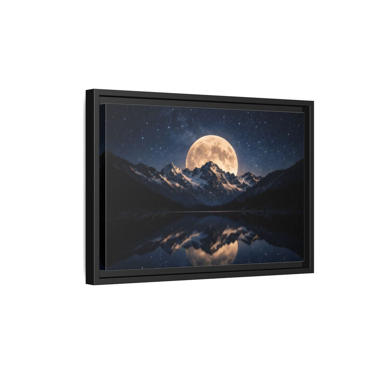 Side Mockup 6. Nature Full Moon Blue And Gold shown as stretched canvas wall art