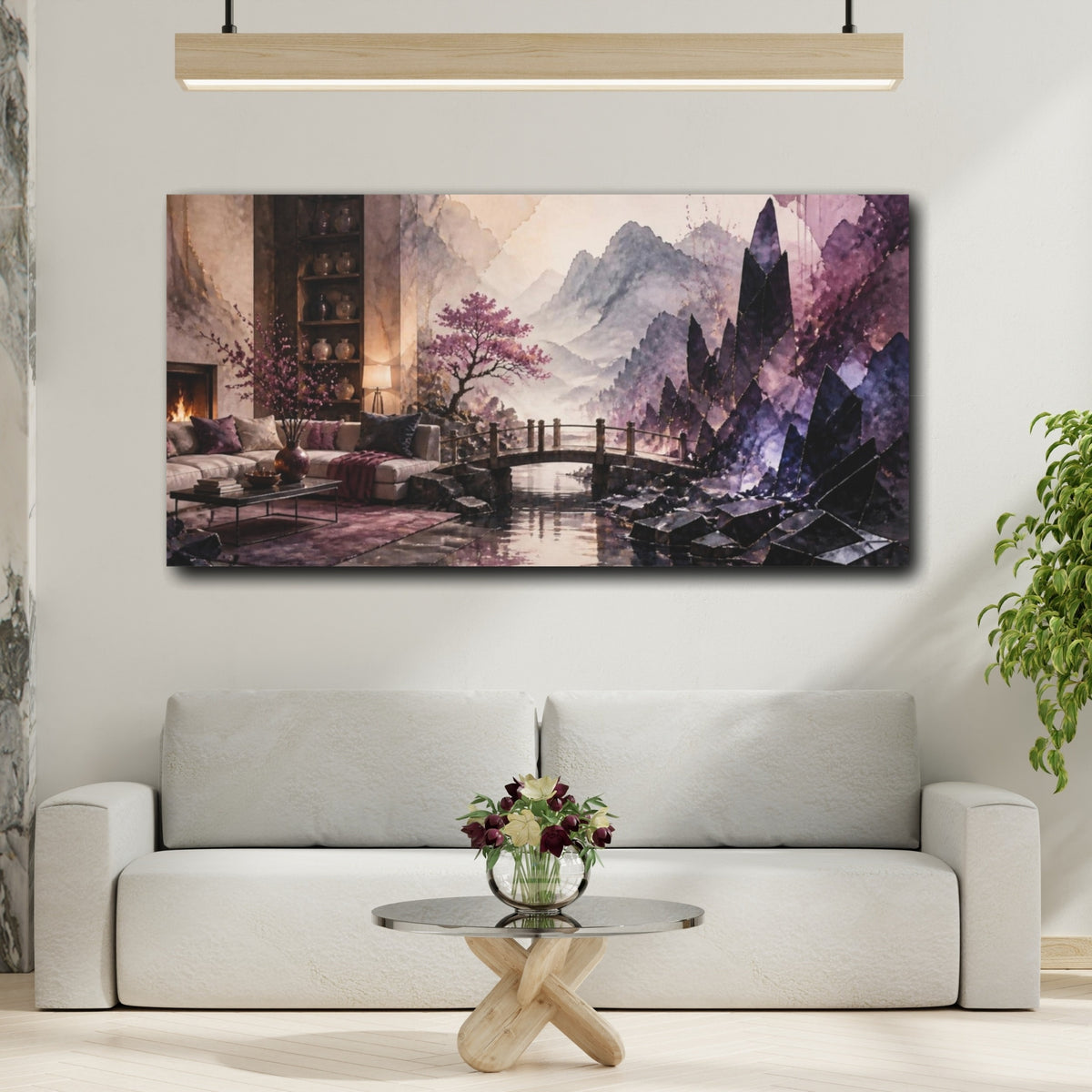 Mockup 2. Living Room Obsidian Shards shown as canvas print