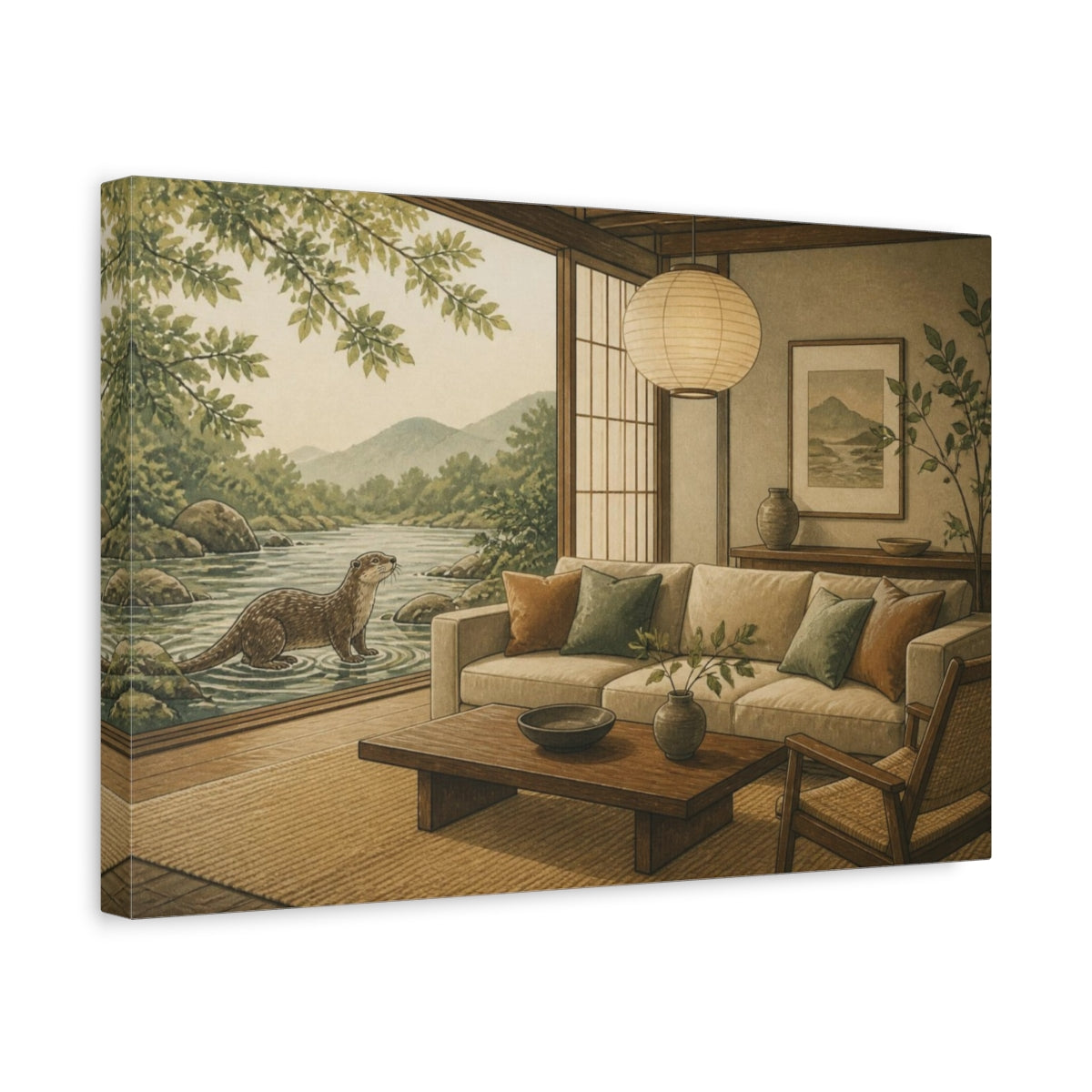 Side Mockup 4. Living Room Otter View shown as canvas print