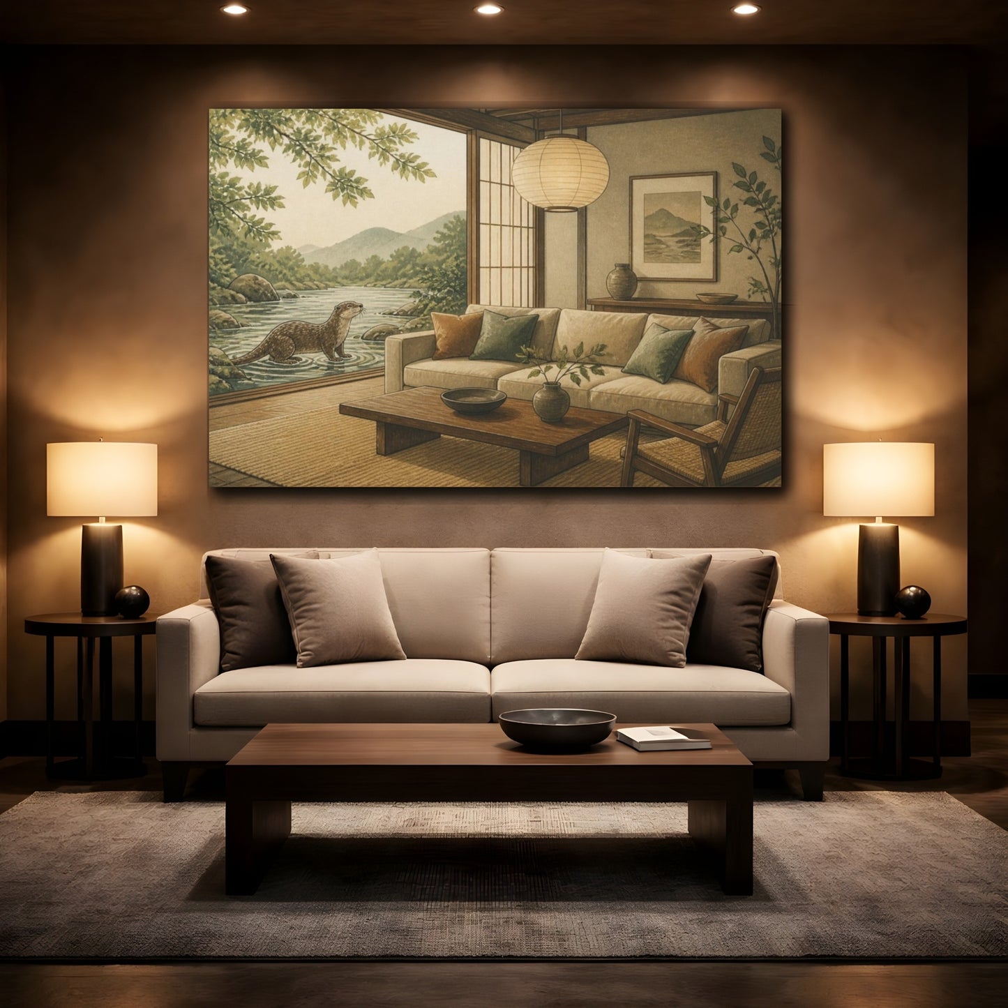 Mockup 2. Living Room Otter View shown as canvas print