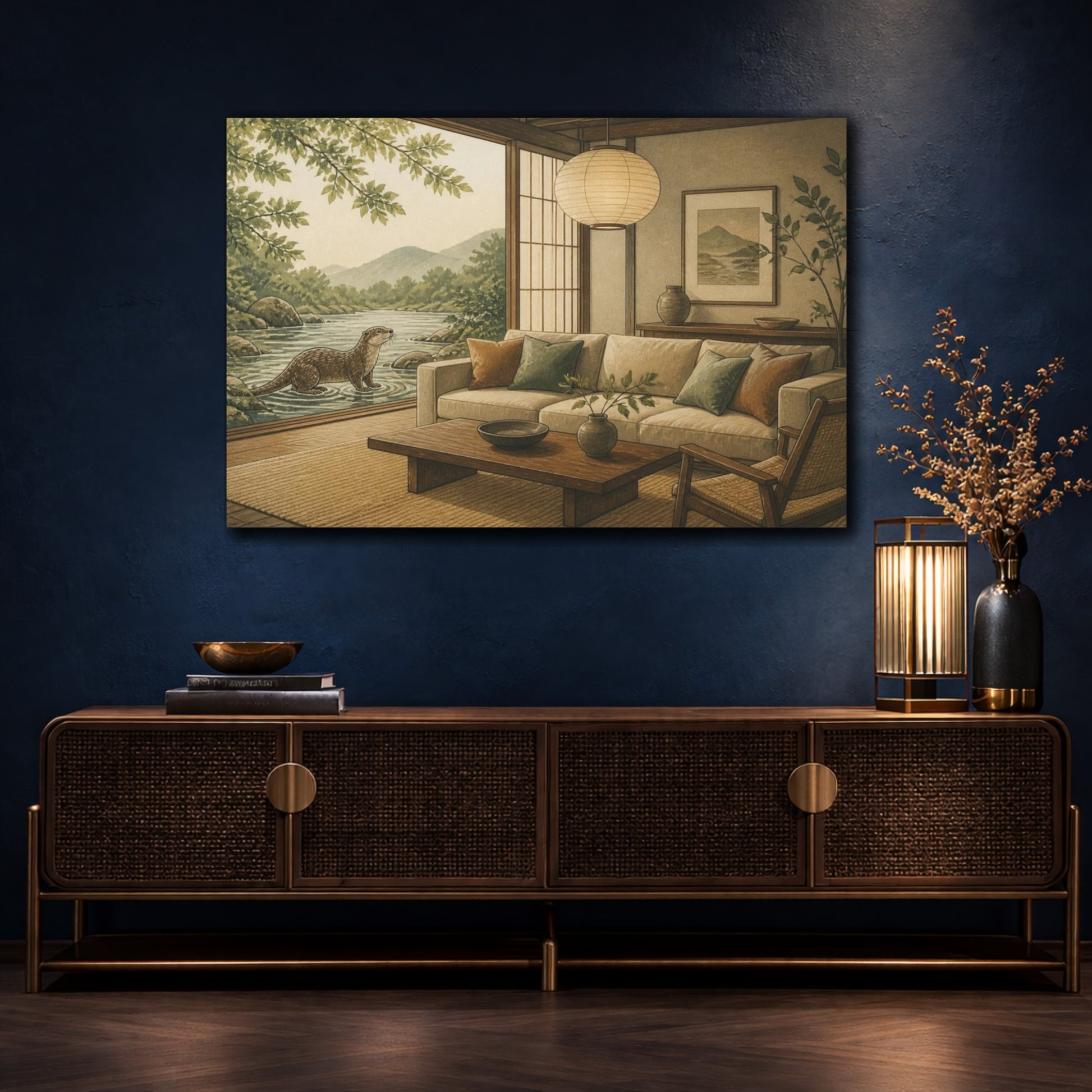 Mockup 4. Living Room Otter View shown as canvas print