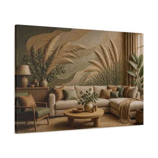 Main Mockup. Living Room Pampas Grass shown as canvas print