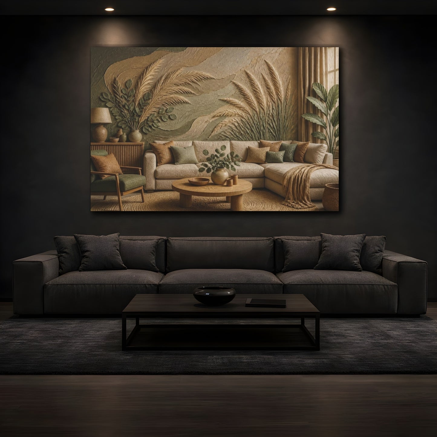 Mockup 3. Living Room Pampas Grass shown as canvas print