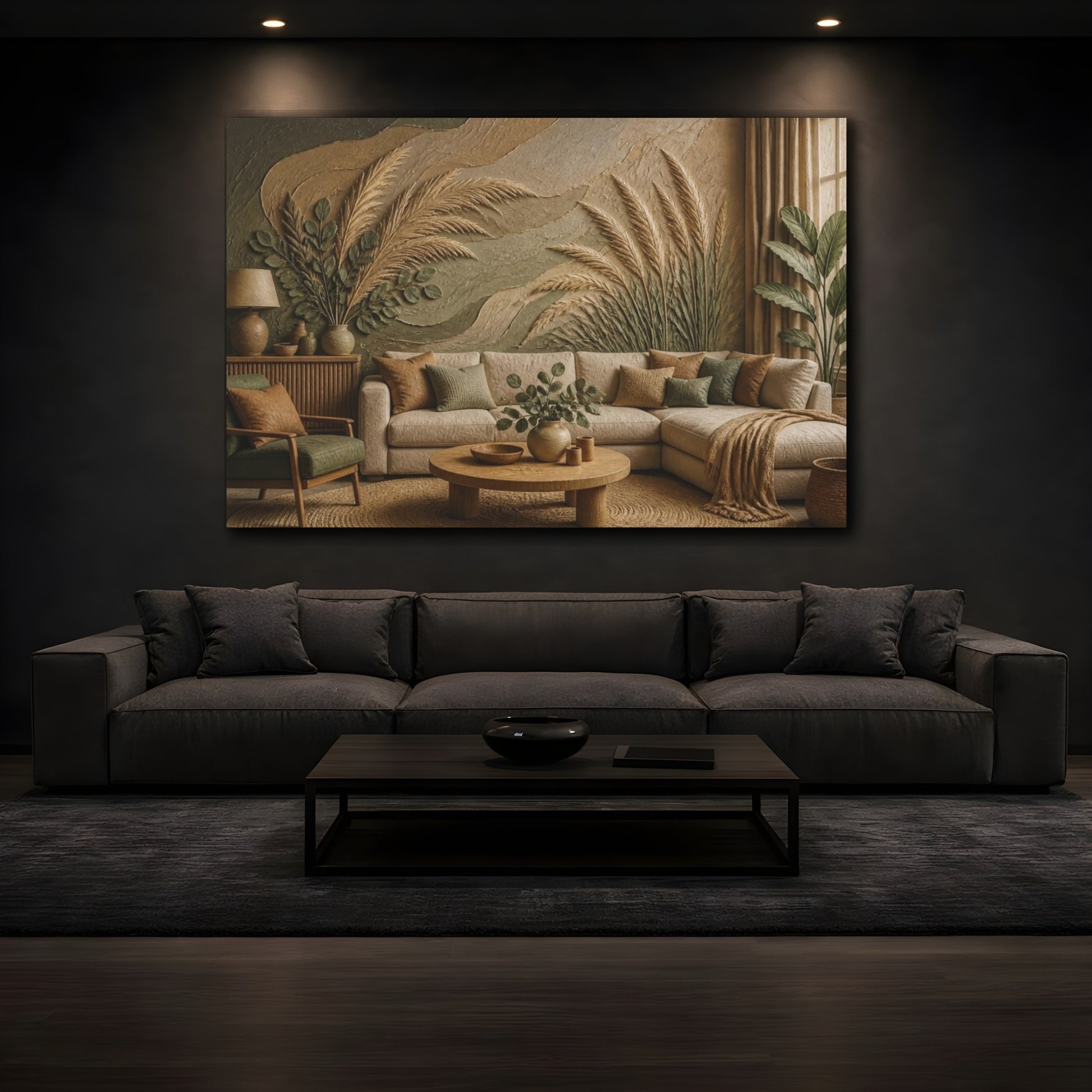 Mockup 3. Living Room Pampas Grass shown as canvas print