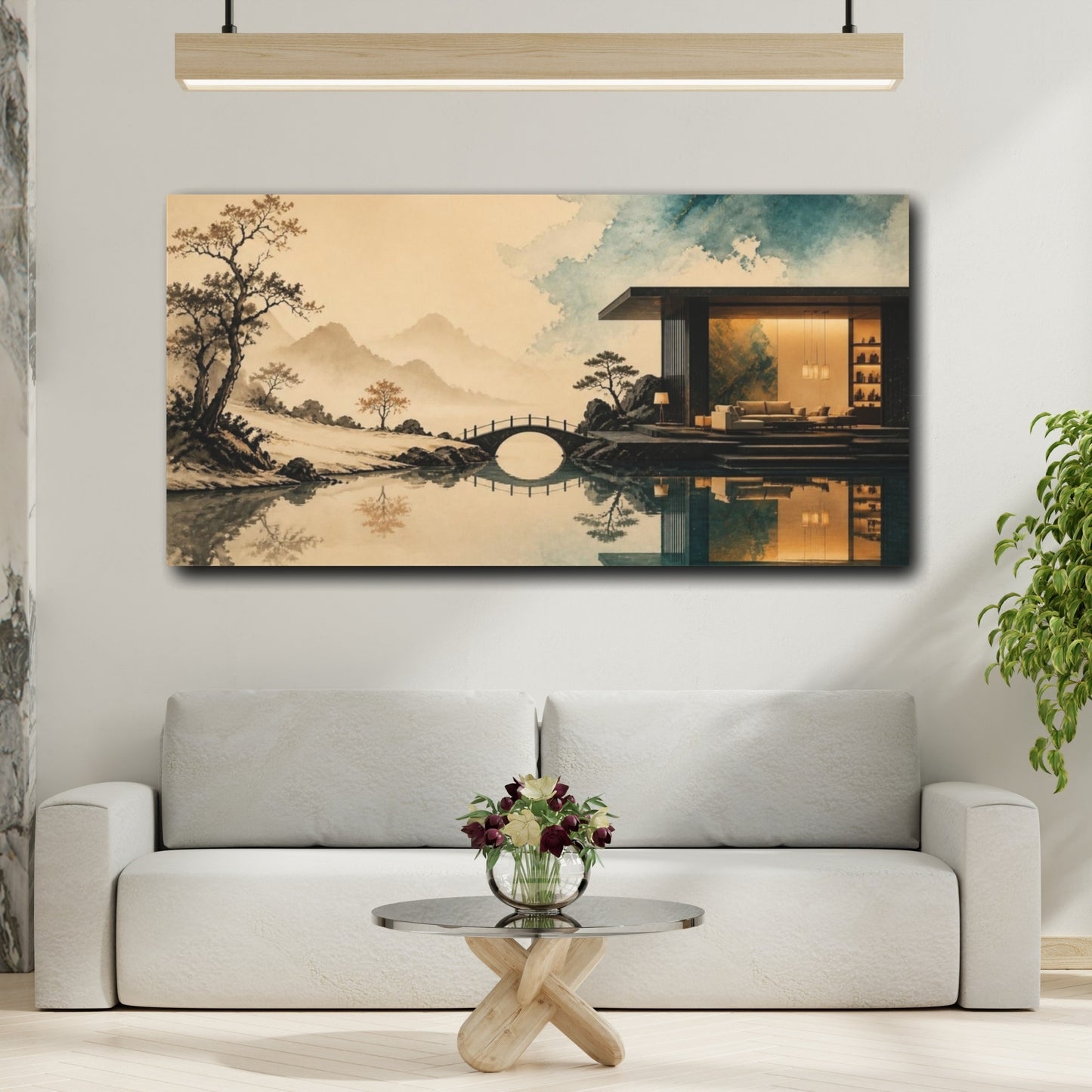 Mockup 2. Living Room Pavilion Reflection shown as canvas print