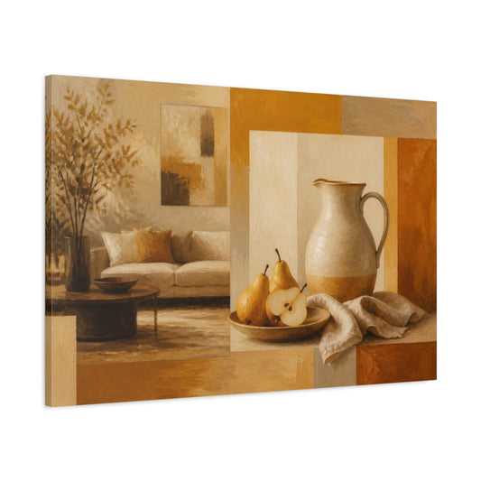 Main Mockup. Living Room Pear Pitcher shown as canvas print