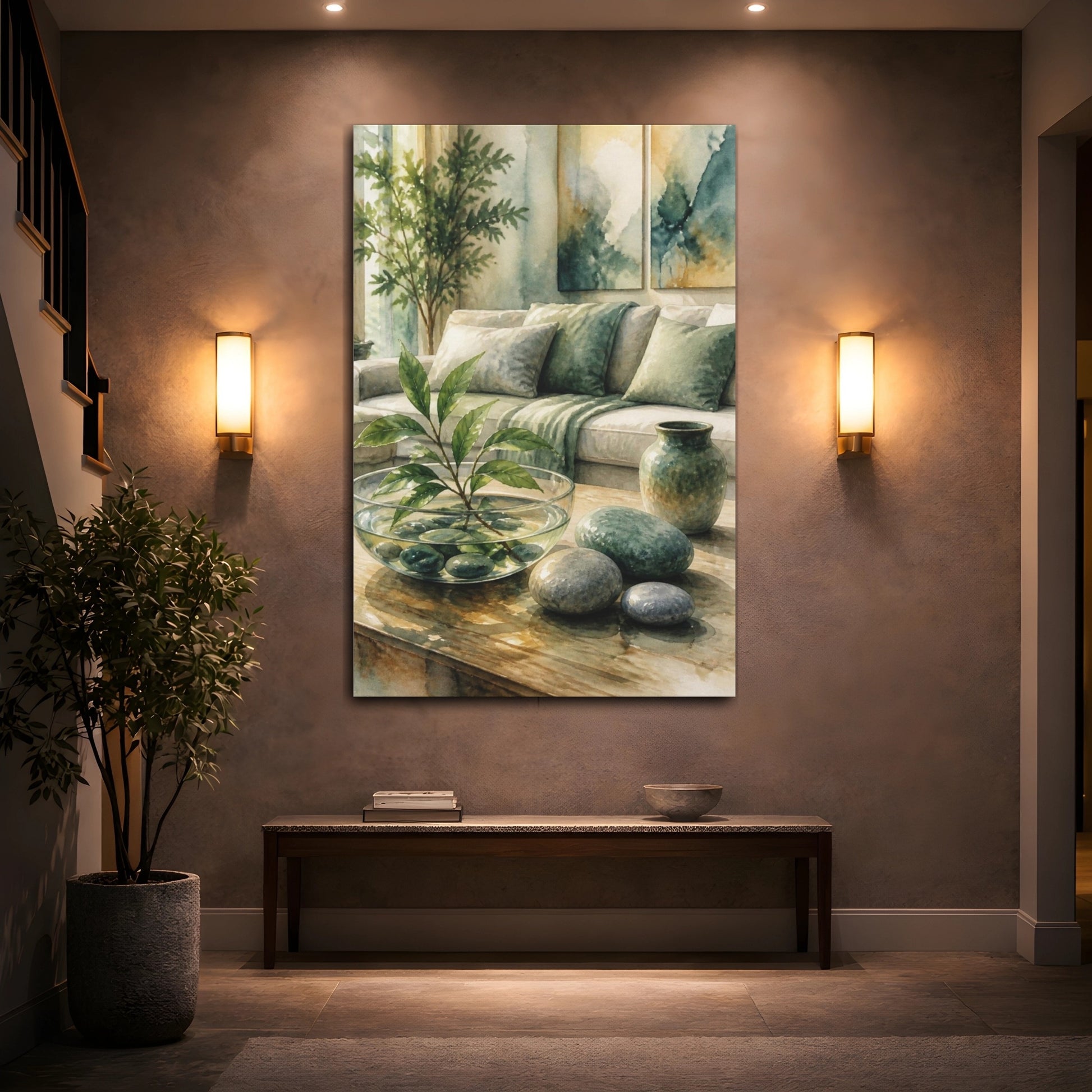 Mockup 2. Living Room Pebble Bowl shown as canvas print