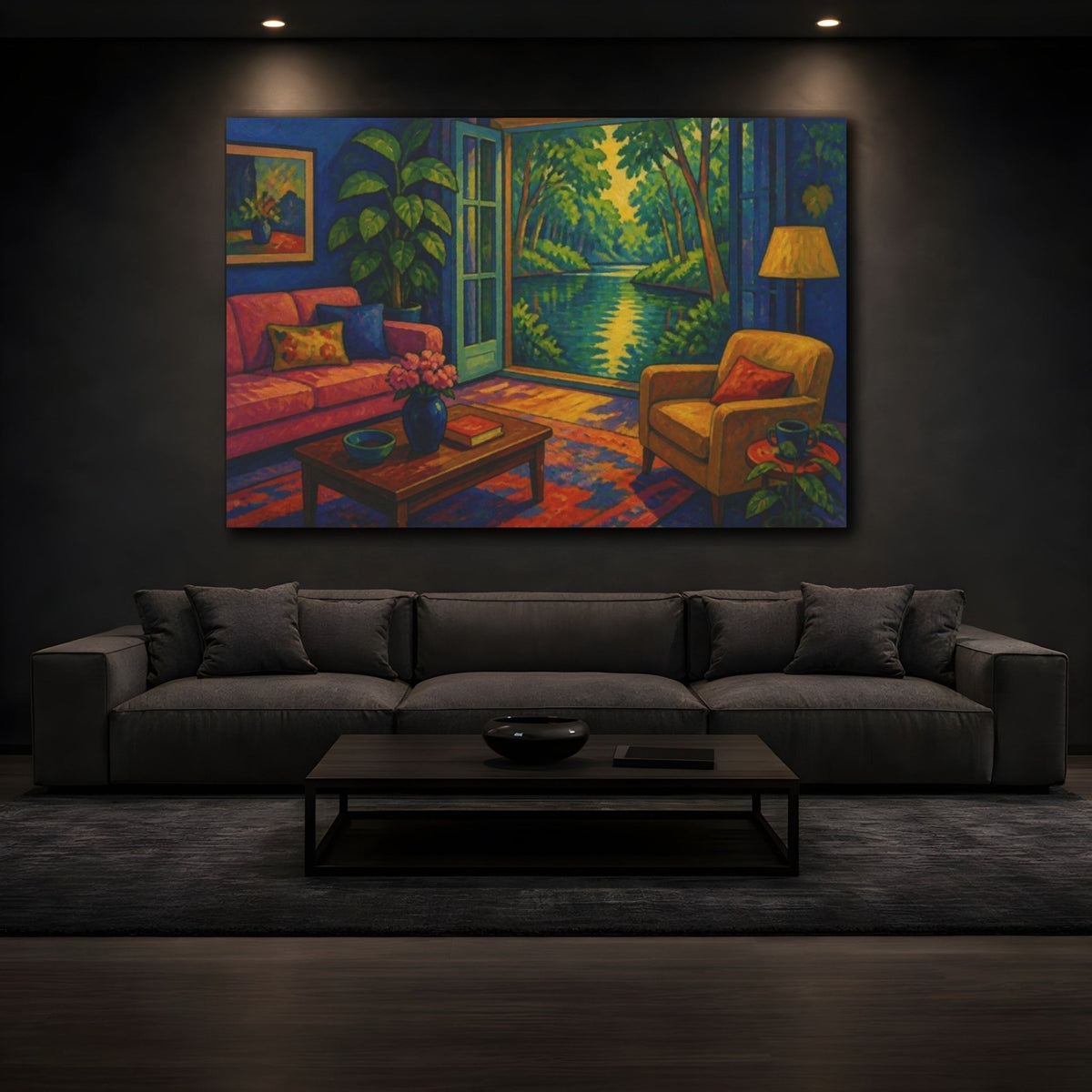 Living Room Pond View Canvas Print – Above Console Table - YesArtYes