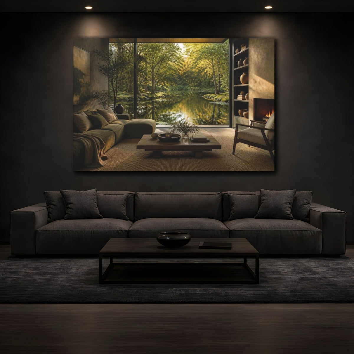 Living Room Pond View Canvas Print – Above Console Table - YesArtYes
