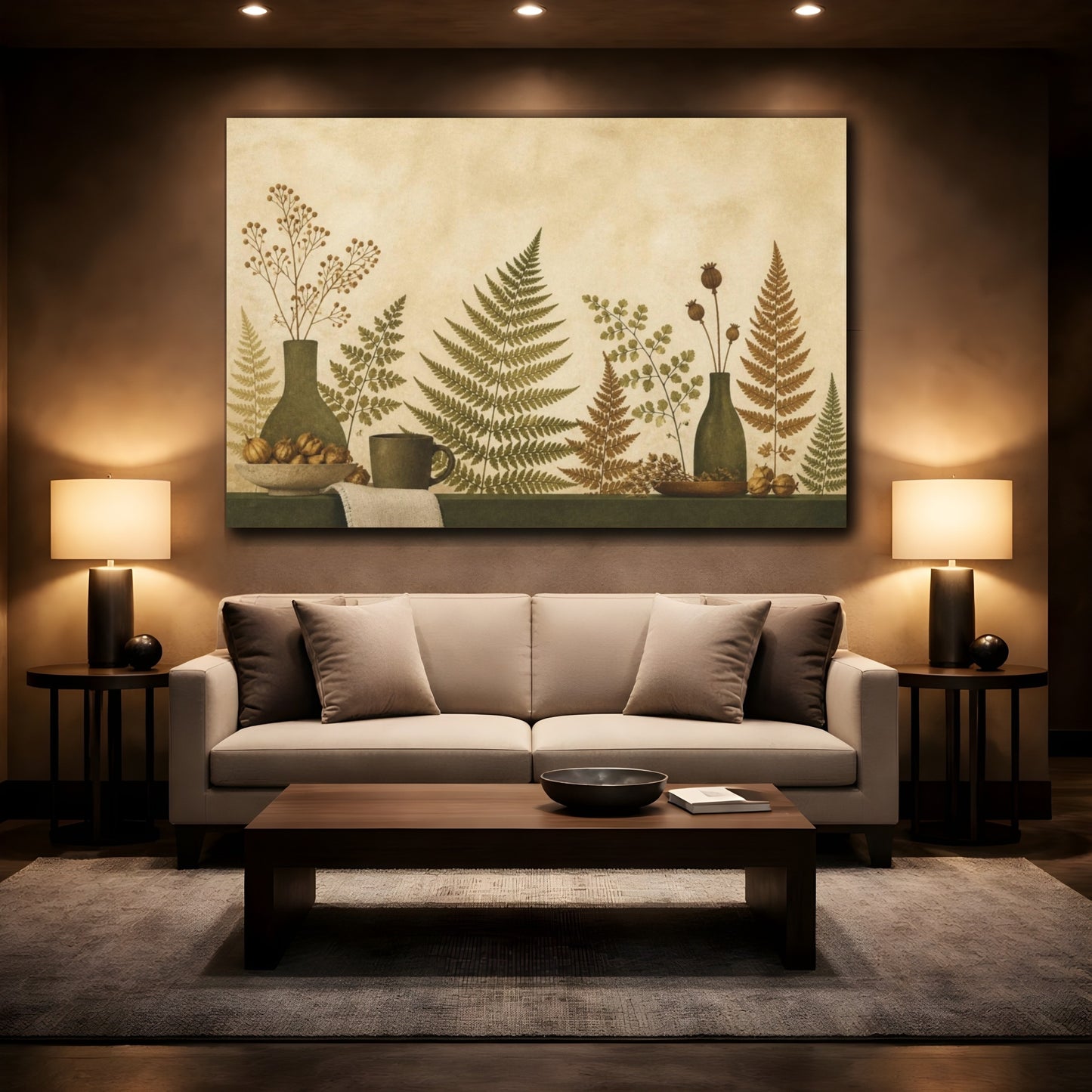 Mockup 2. Living Room Pressed Ferns shown as canvas print