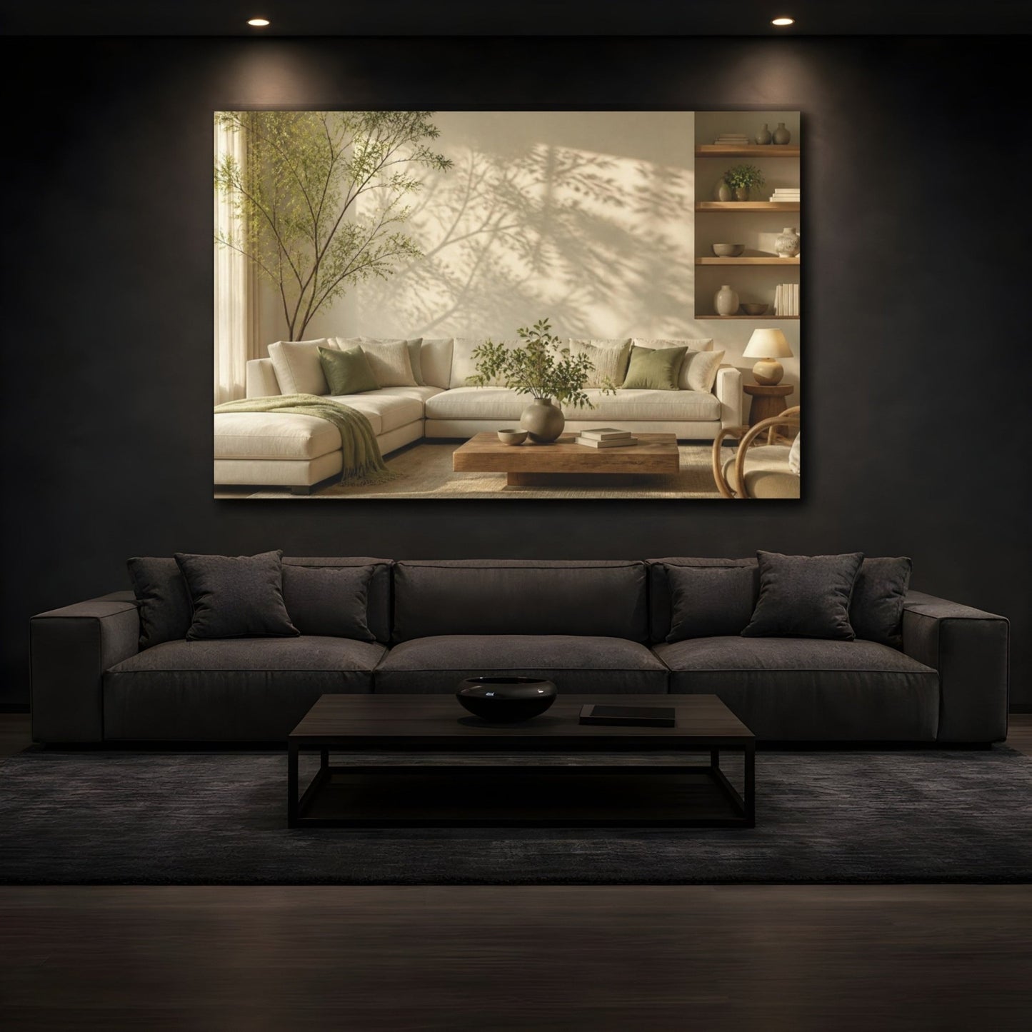 Living Room Sectional With Greenery Canvas Print Wall Art – Decor, Above Couch - YesArtYes