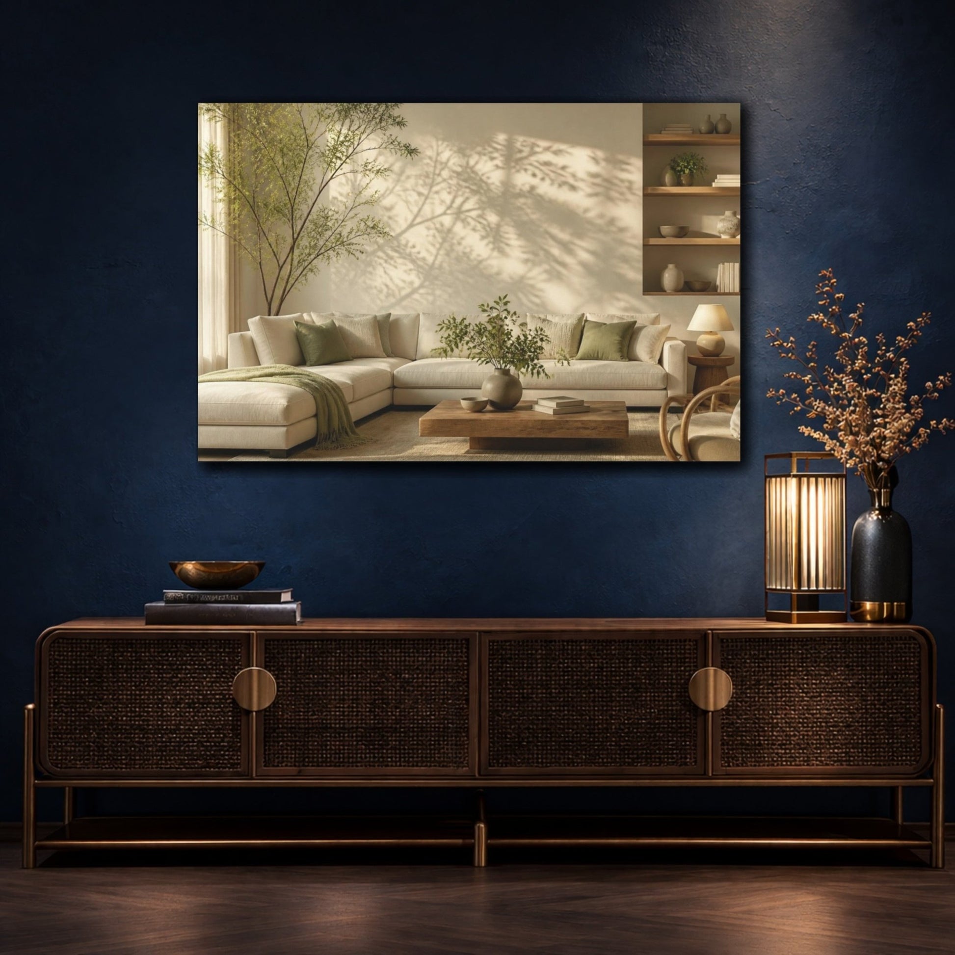 Living Room Sectional With Greenery Canvas Print Wall Art – Decor, Above Couch - YesArtYes