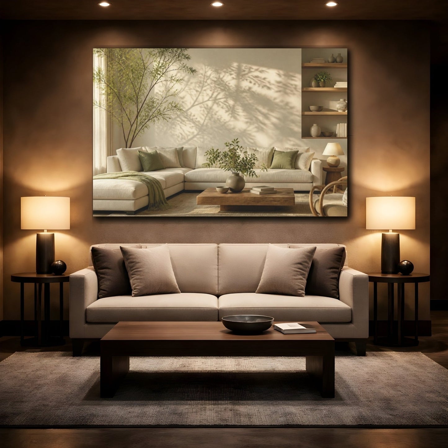 Living Room Sectional With Greenery Canvas Print Wall Art – Decor, Above Couch - YesArtYes