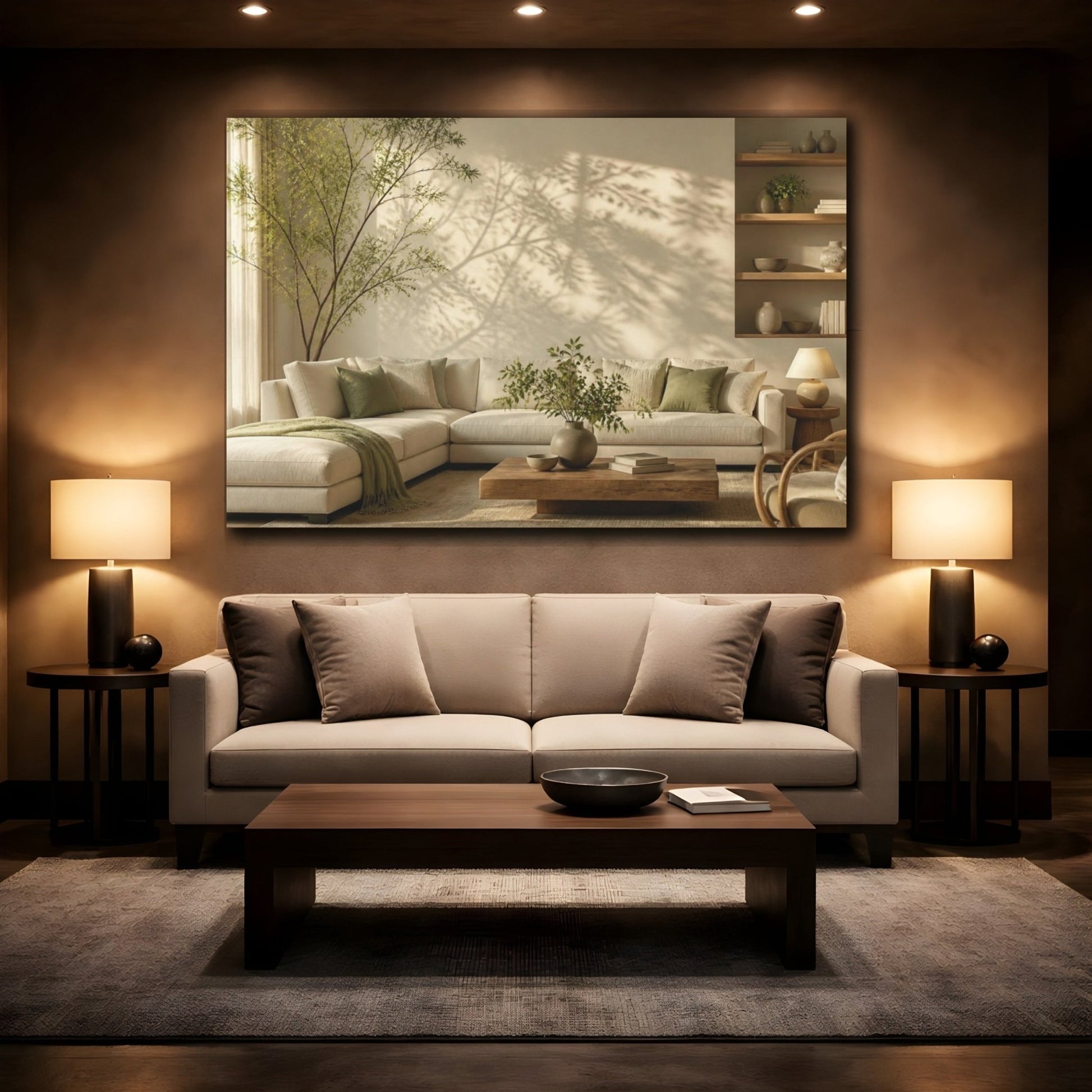 Living Room Sectional With Greenery Canvas Print Wall Art – Decor, Above Couch - YesArtYes