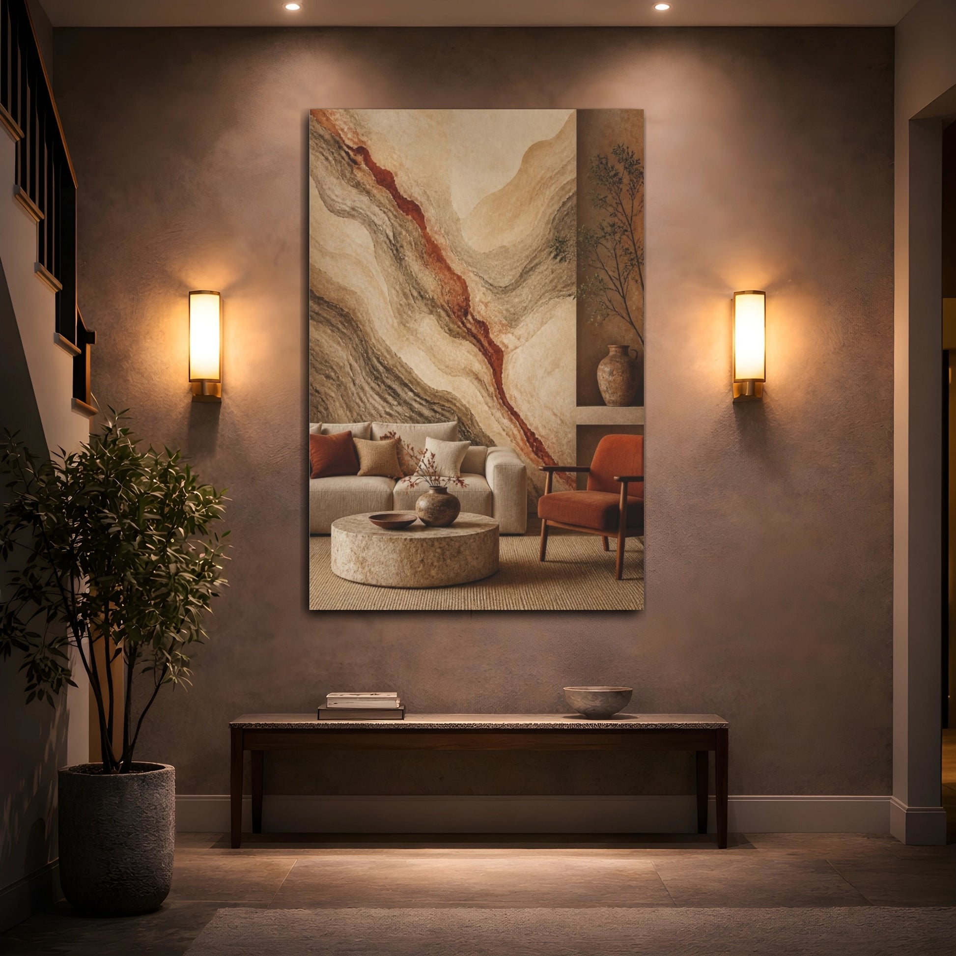 Mockup 2. Living Room Sediment Mural shown as canvas print