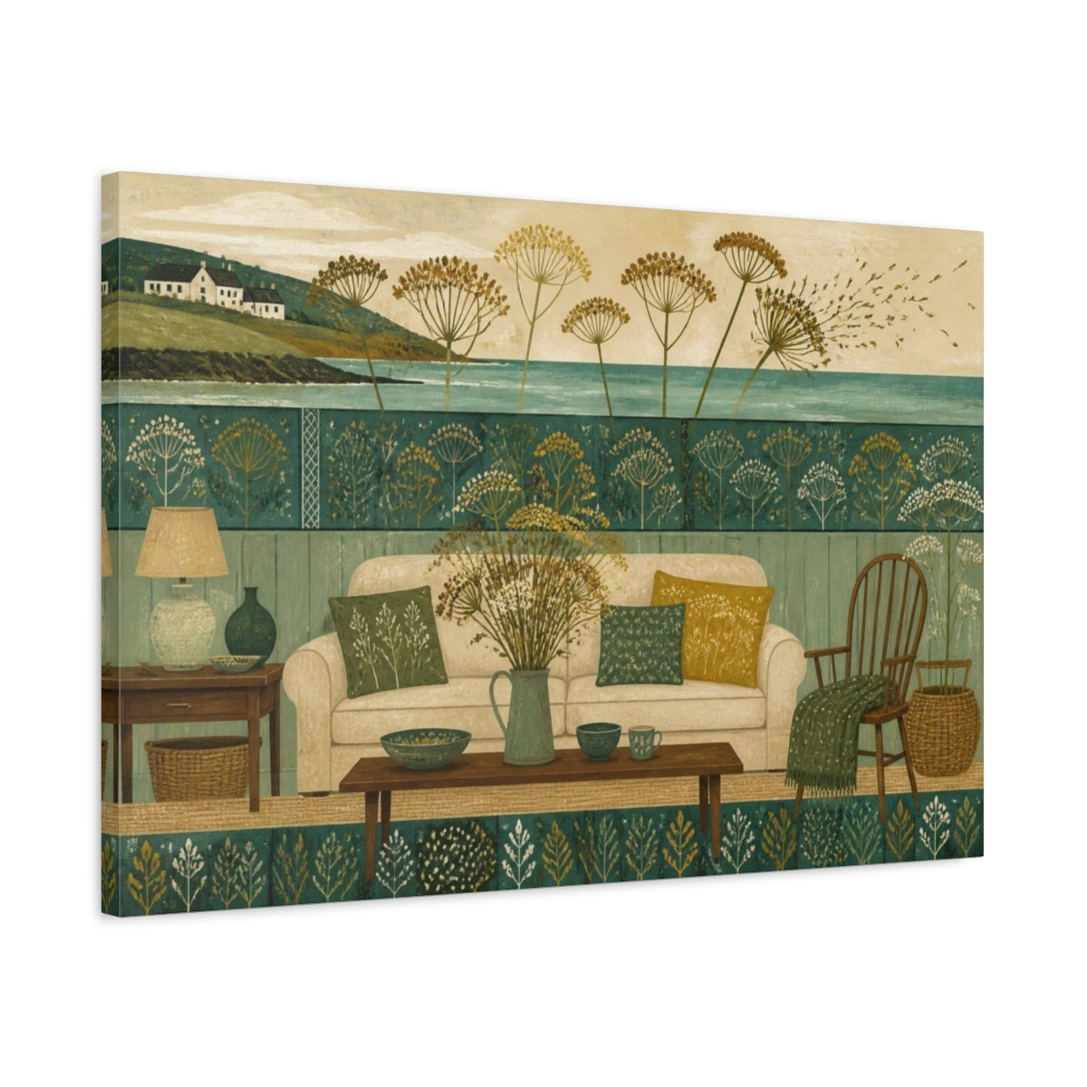 Side Mockup 2. Living Room Seed Heads shown as canvas print