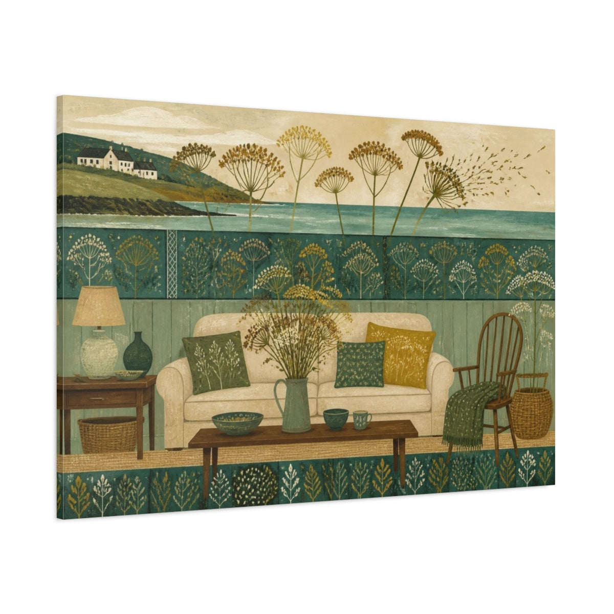 Side Mockup 1. Living Room Seed Heads shown as canvas print