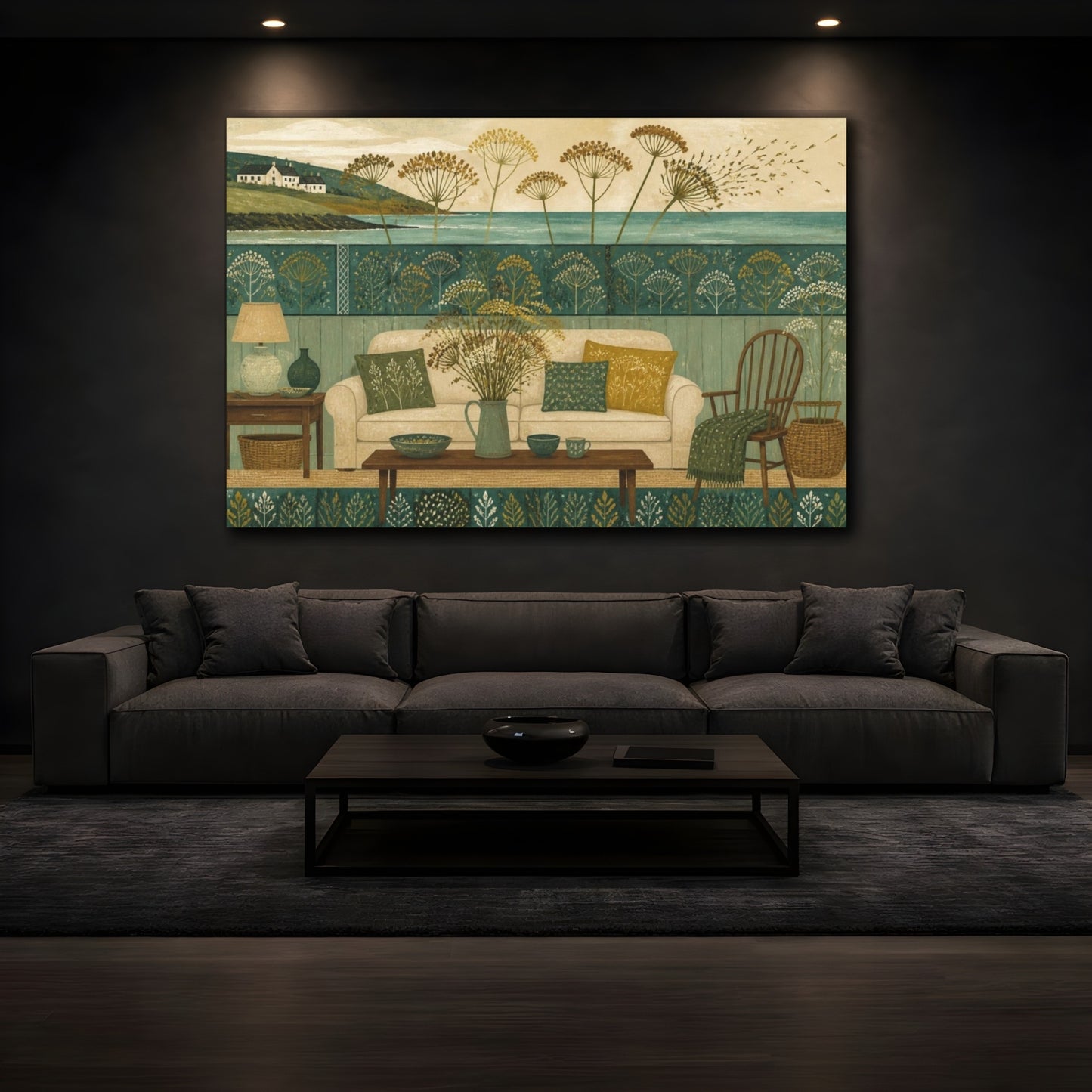 Mockup 3. Living Room Seed Heads shown as canvas print