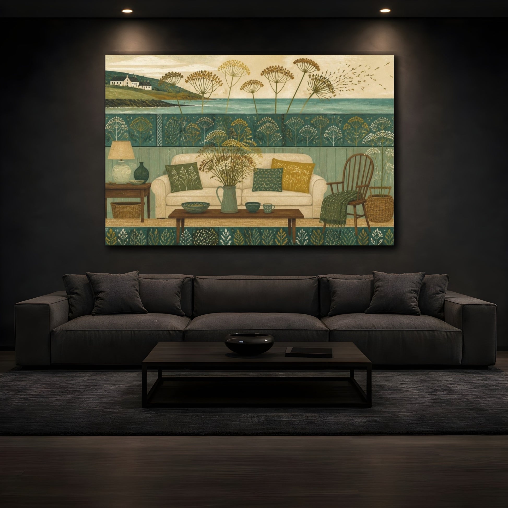 Mockup 3. Living Room Seed Heads shown as canvas print