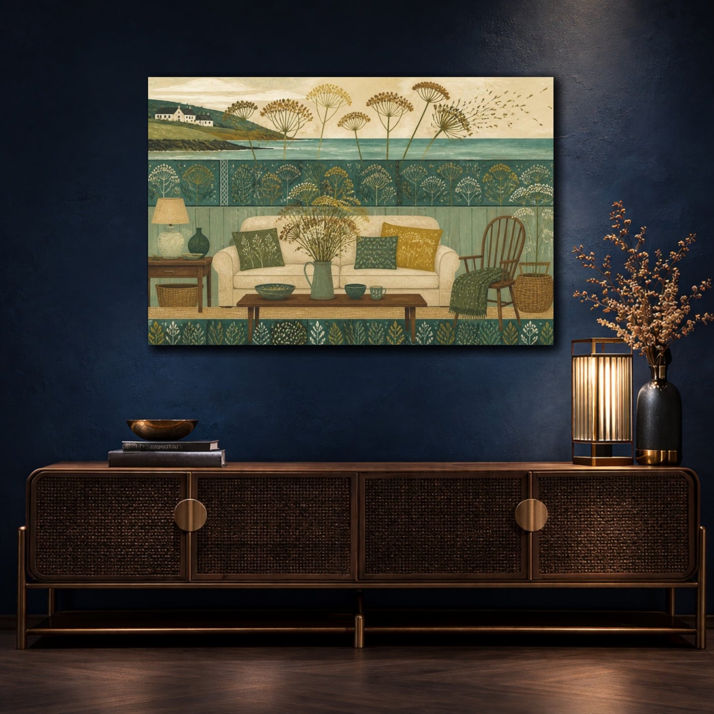 Mockup 4. Living Room Seed Heads shown as canvas print