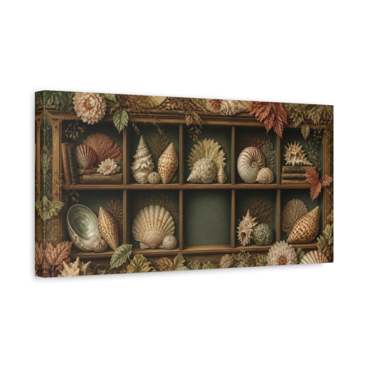 Side Mockup 3. Living Room Shell Cabinet shown as canvas print