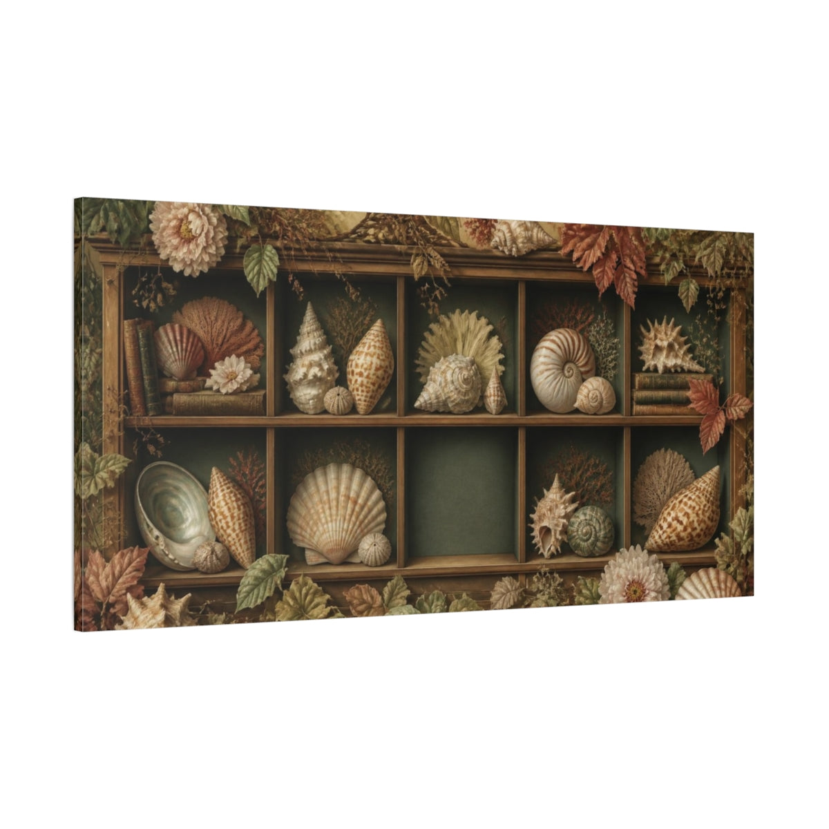 Side Mockup 2. Living Room Shell Cabinet shown as canvas print