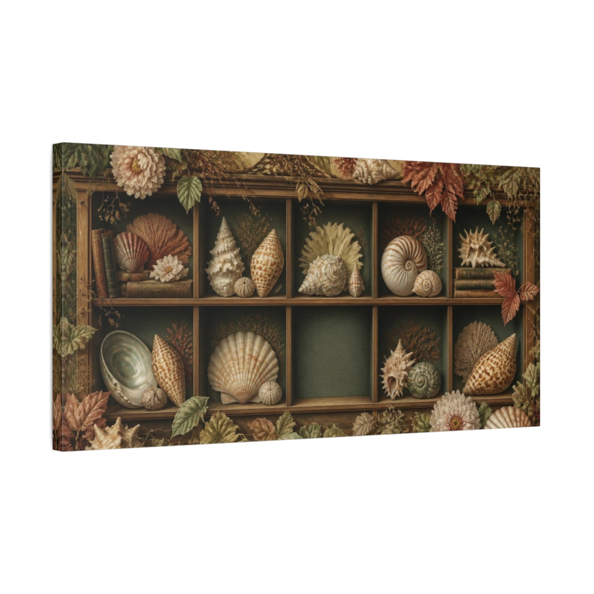 Side Mockup 1. Living Room Shell Cabinet shown as canvas print