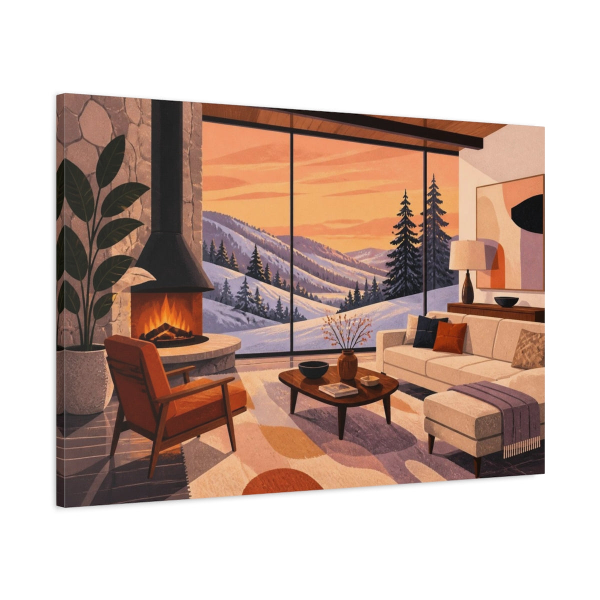 Main Mockup. Living Room Snowy Ridge shown as canvas print