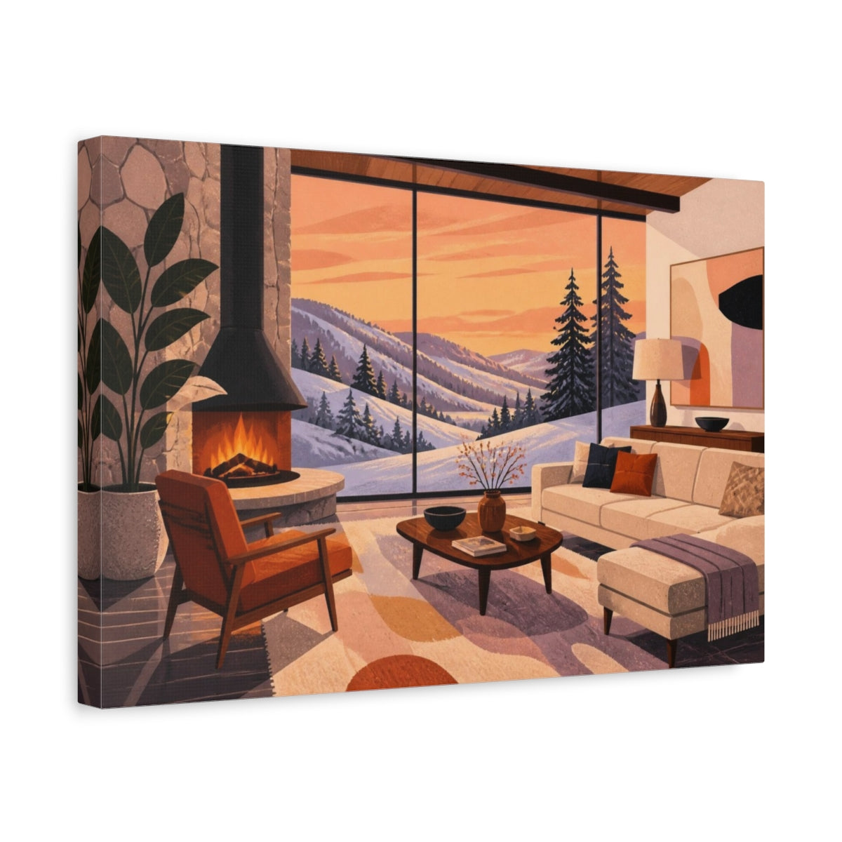 Side Mockup 4. Living Room Snowy Ridge shown as canvas print