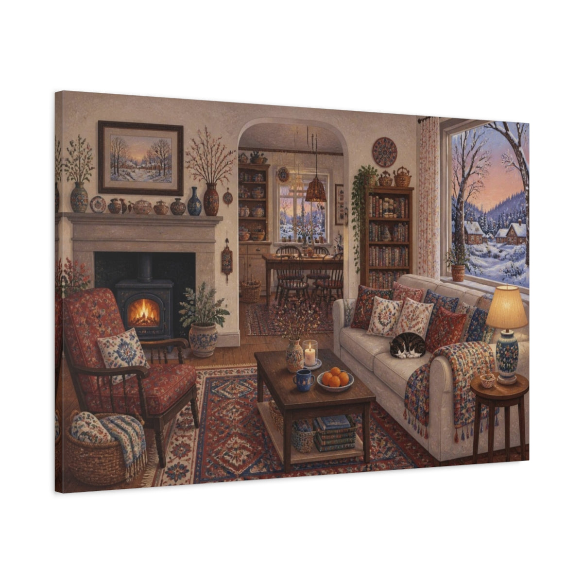 Main Mockup. Living Room Snowy View shown as canvas print
