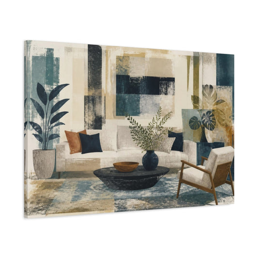 Main Mockup. Living Room Sofa With Plants shown as canvas print