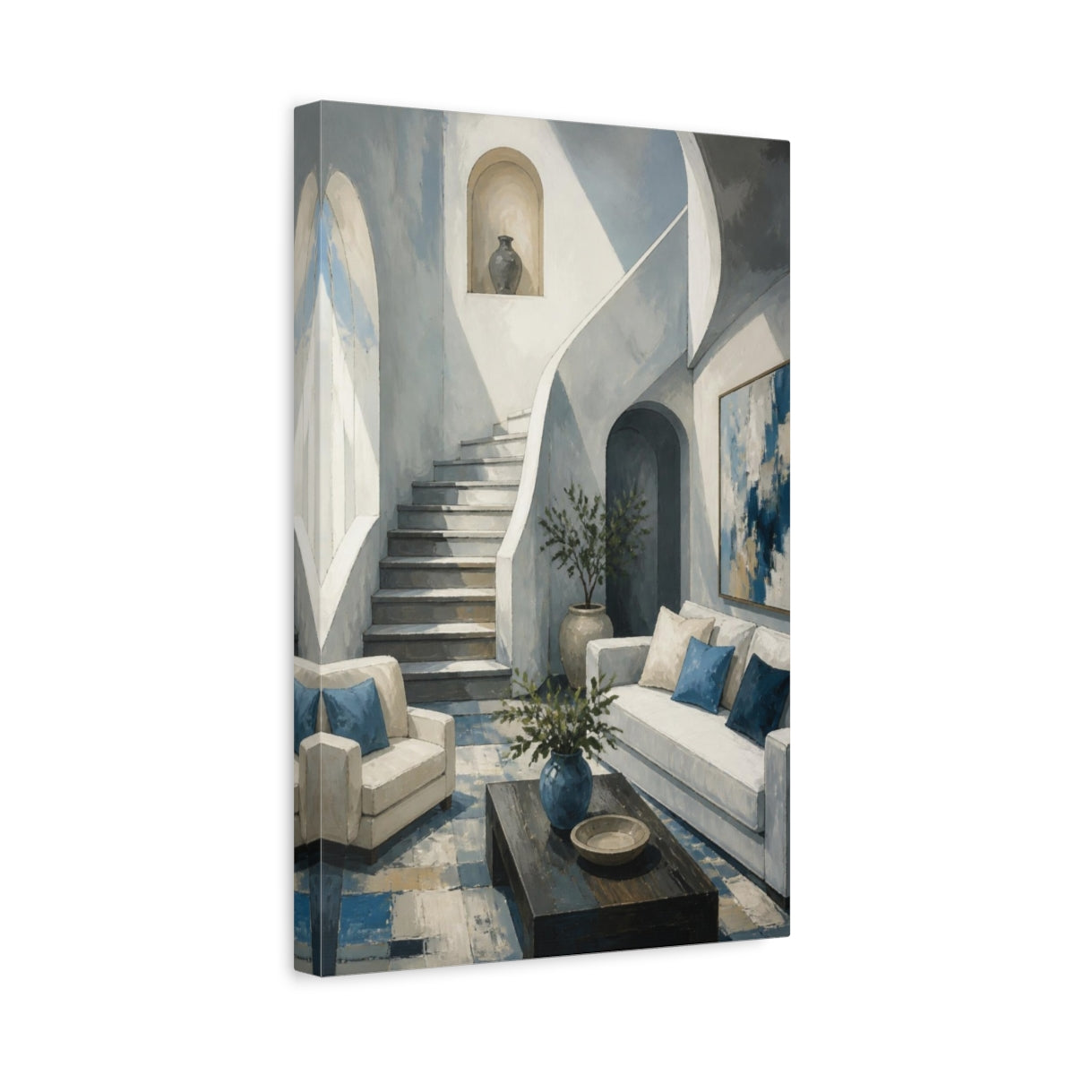 Side Mockup 4. Living Room Staircase shown as canvas print