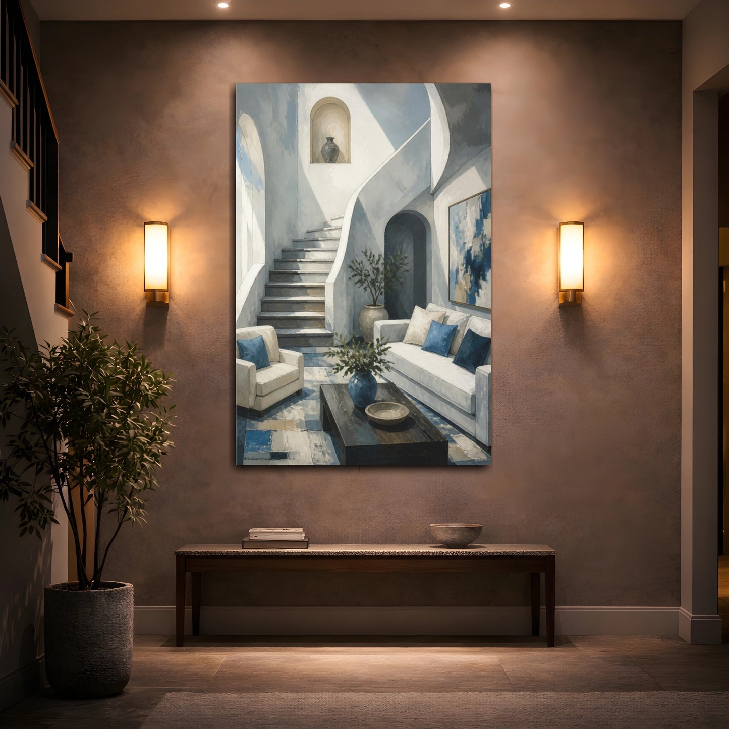 Mockup 2. Living Room Staircase shown as canvas print