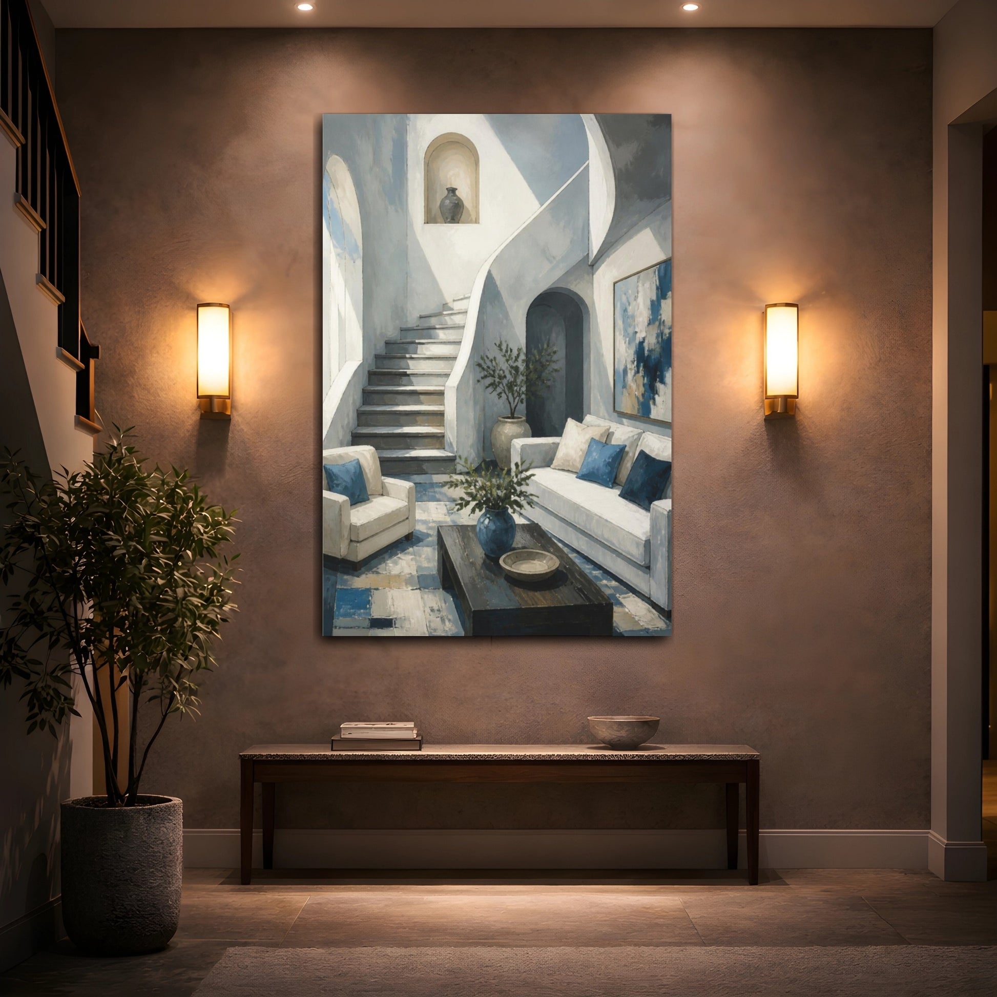 Mockup 2. Living Room Staircase shown as canvas print