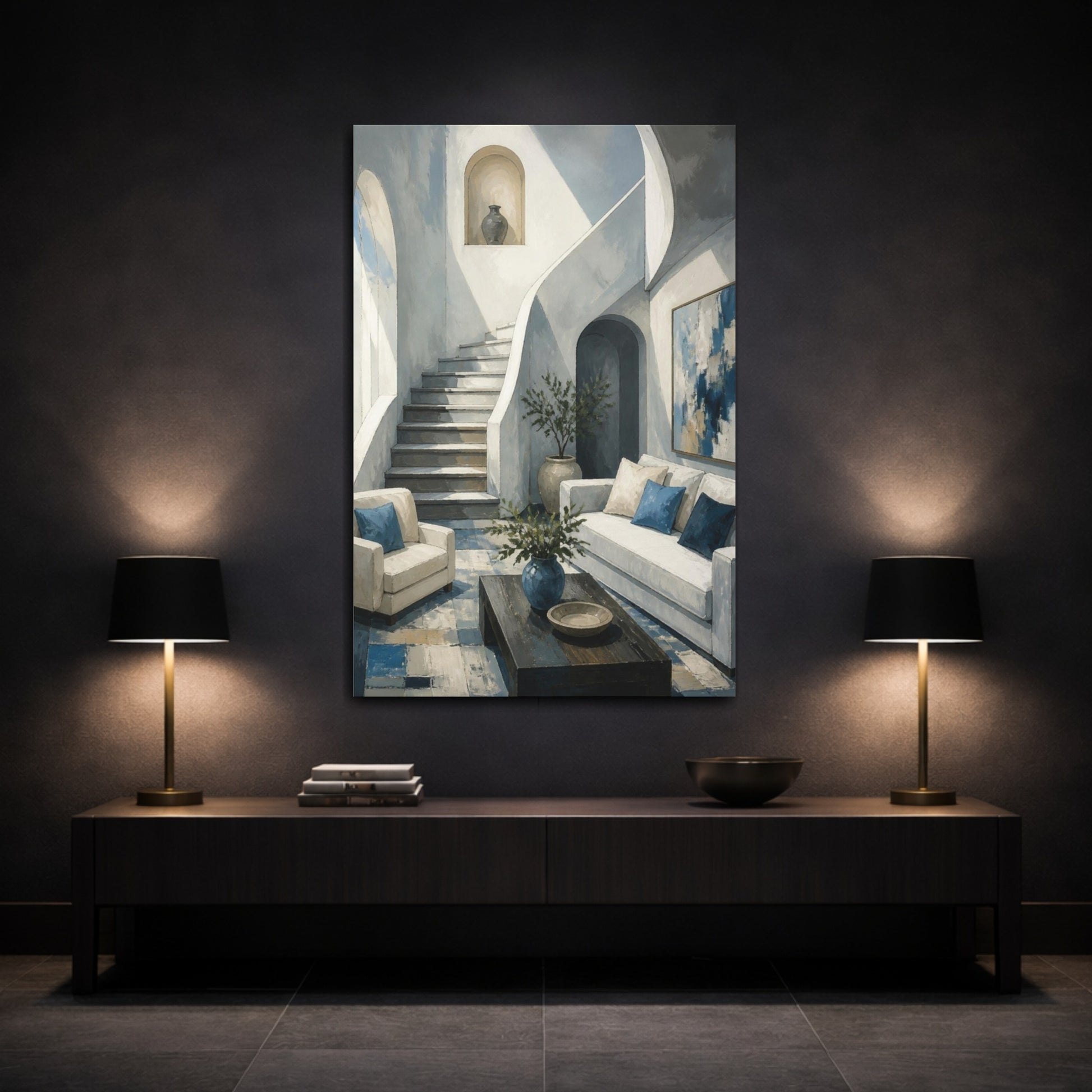 Mockup 3. Living Room Staircase shown as canvas print