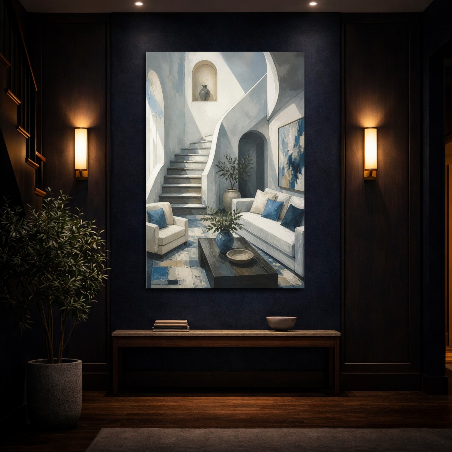 Mockup 4. Living Room Staircase shown as canvas print