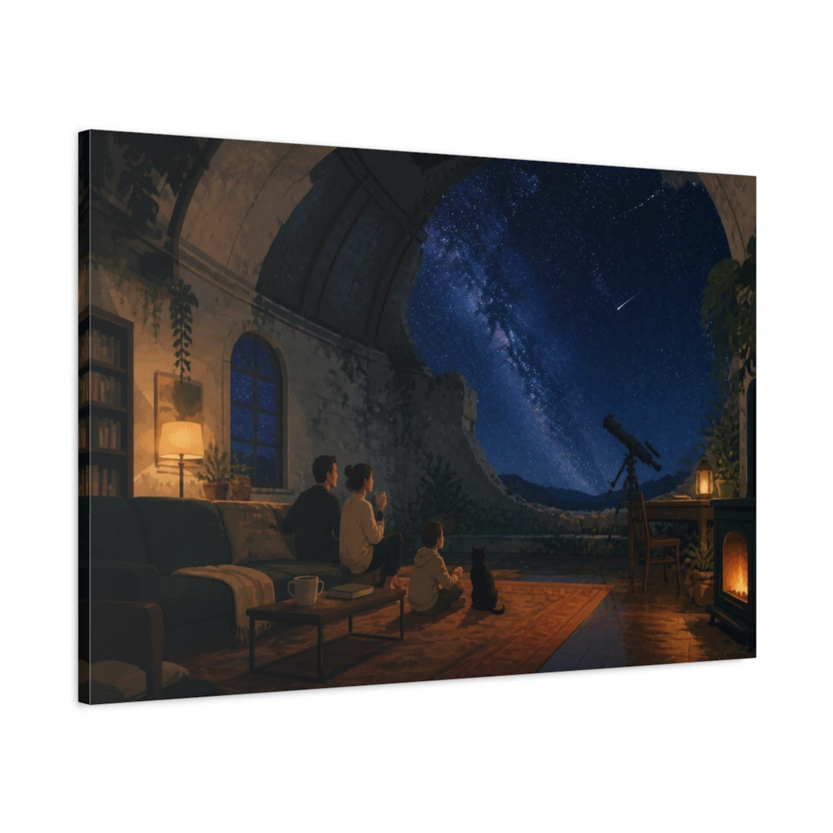 Main Mockup. Living Room Starry Observatory shown as canvas print