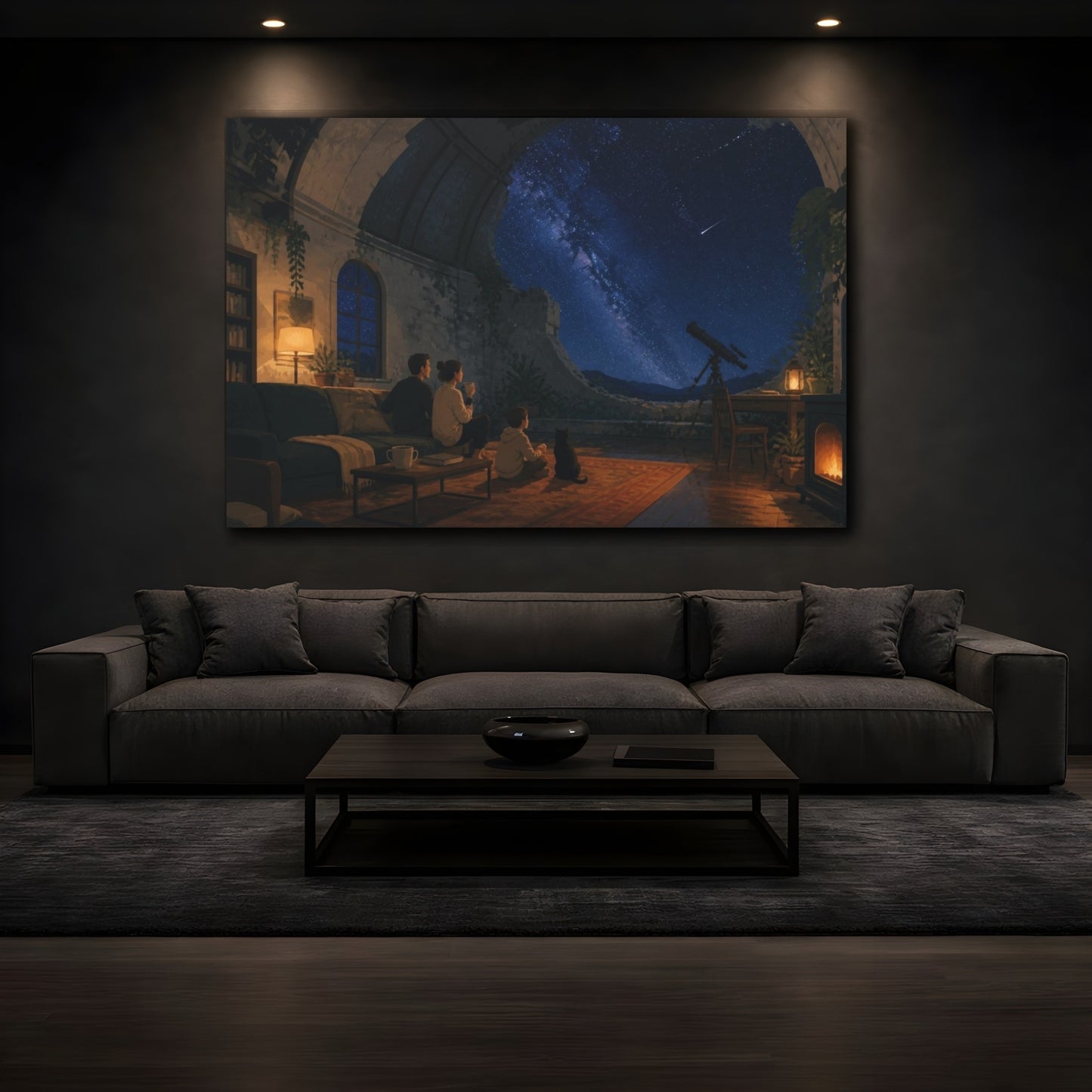 Mockup 3. Living Room Starry Observatory shown as canvas print