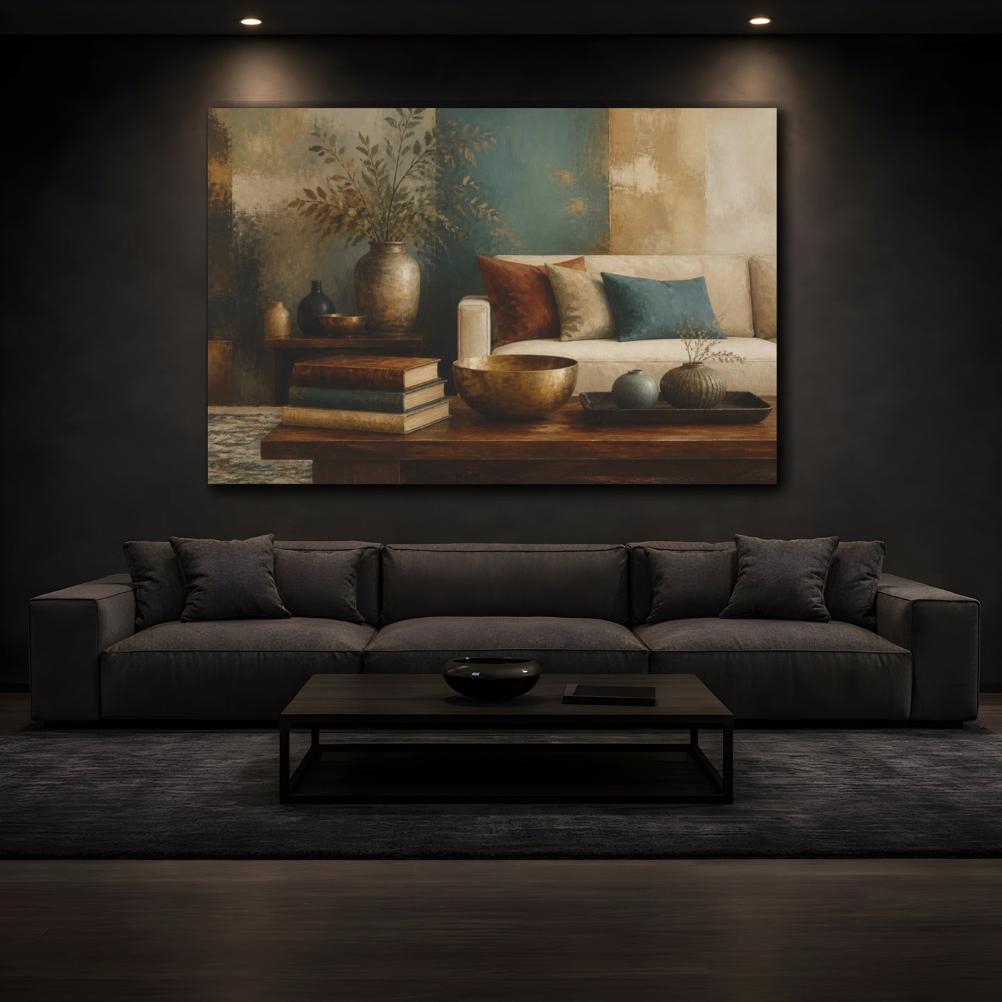 Mockup 3. Living Room Still Life shown as canvas print