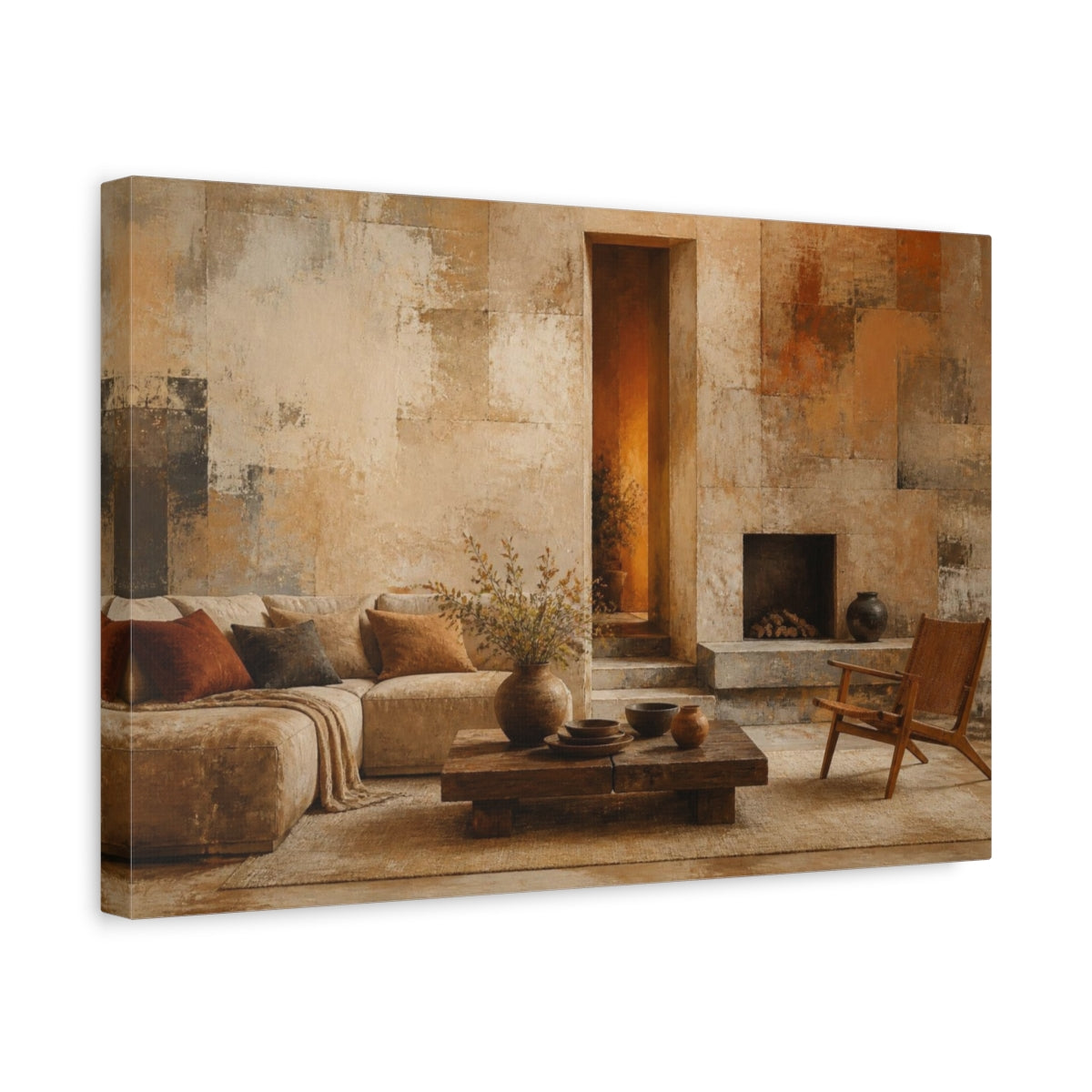 Side Mockup 4. Living Room Textured Wall shown as canvas print