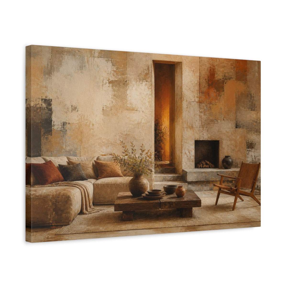 Side Mockup 3. Living Room Textured Wall shown as canvas print
