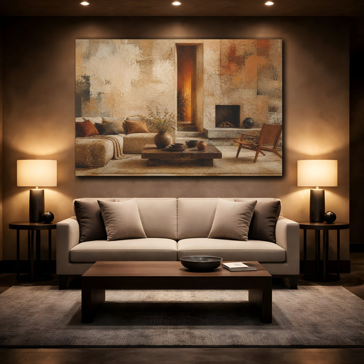 Mockup 2. Living Room Textured Wall shown as canvas print