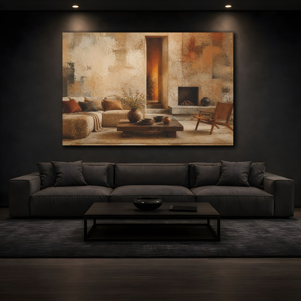 Mockup 3. Living Room Textured Wall shown as canvas print