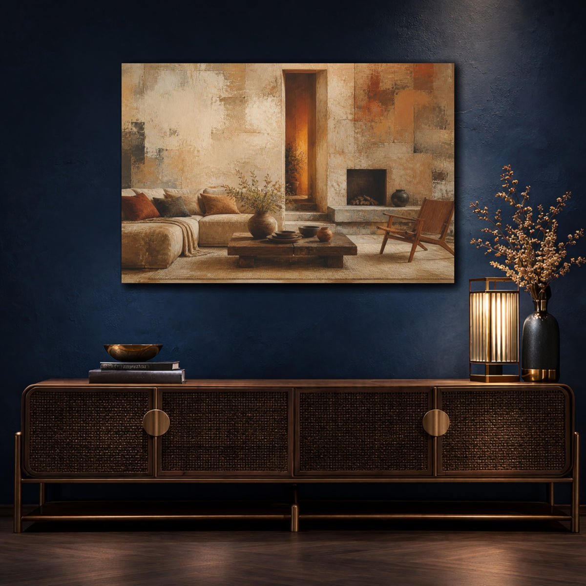 Mockup 4. Living Room Textured Wall shown as canvas print