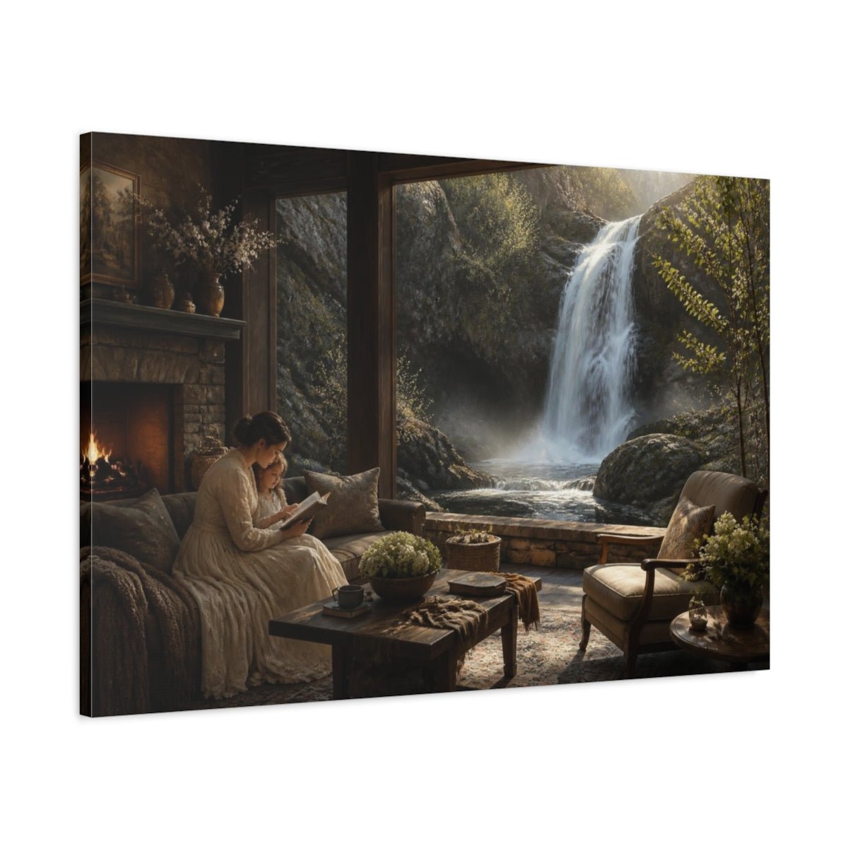 Living Room Waterfall View Canvas Print – Above Sofa - YesArtYes