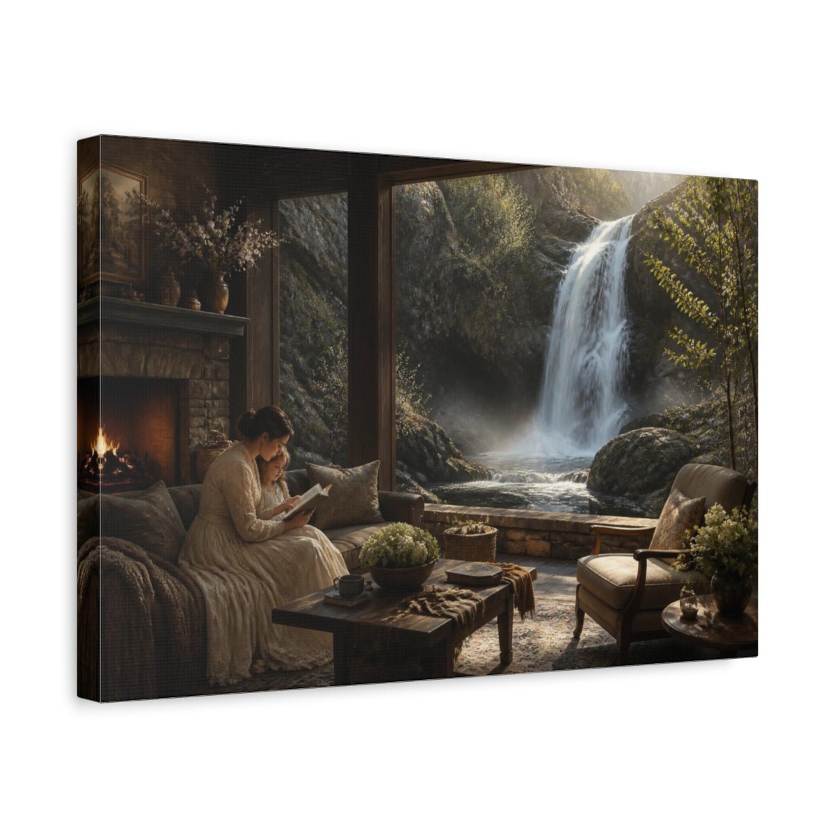Living Room Waterfall View Canvas Print – Above Sofa - YesArtYes