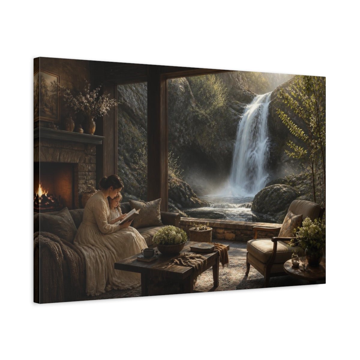 Living Room Waterfall View Canvas Print – Above Sofa - YesArtYes